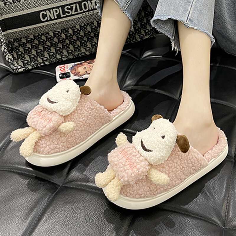 

Cartoon Graphic Fluffy Slippers, Pink