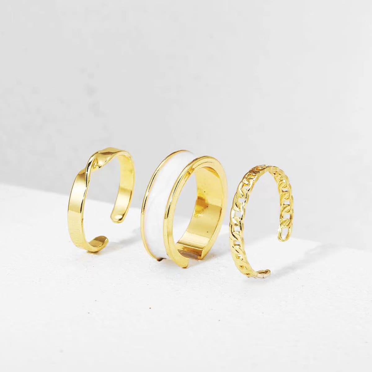 

3pcs Chain Design Ring, Gold