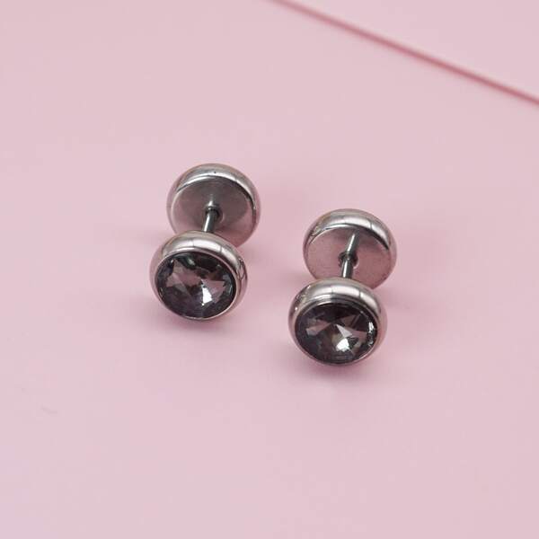 

Men Rhinestone Decor Stud Earrings, Grey