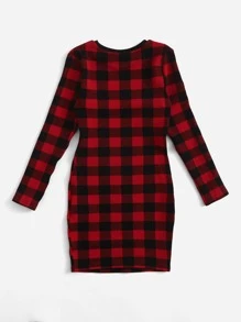 SHEIN 女孩格紋圖案圓領連衣裙 - 彩色 - 查看 2