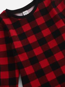 SHEIN 女孩格紋圖案圓領連衣裙 - 彩色 - 查看 3