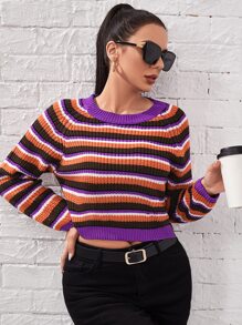 SHEIN Unity 条纹图案露背针织套头衫，秋冬款 - 彩色 - 查看 2