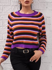 SHEIN Unity 条纹图案露背针织套头衫，秋冬款 - 彩色 - 查看 4