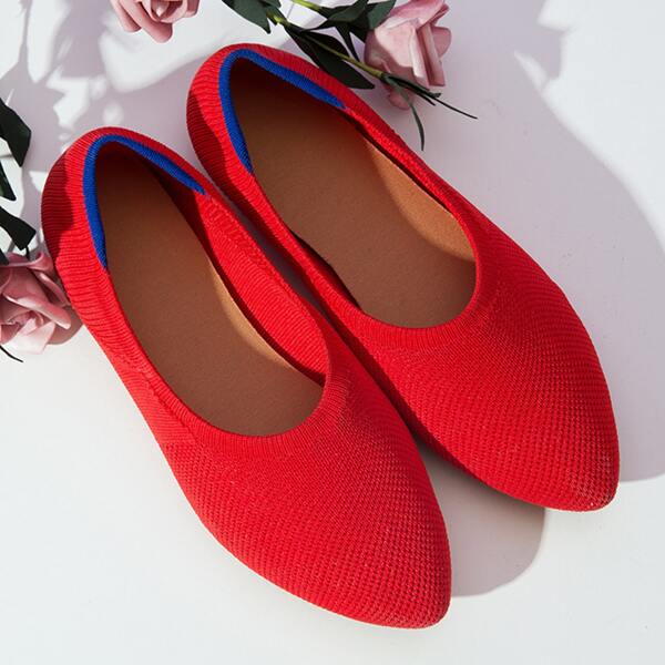 

Minimalist Slip On Knit Flats, Red