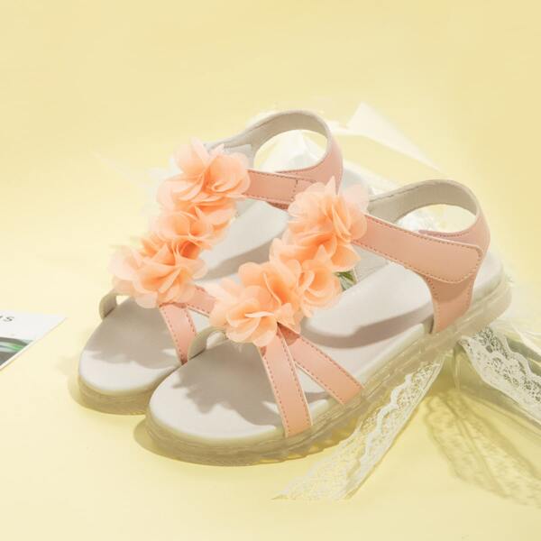 

Girls Floral Appliques Velcro Strap Sandals, Pink