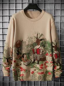 Manfinity Homme Men Floral And Figure Graphic Jumper - Apricot - View 1
