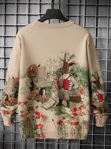 Manfinity Homme Men Floral And Figure Graphic Jumper - Apricot - View 2