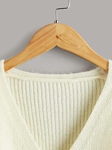 女孩圍裹胸襟紐扣細節套頭毛衣 - 米色 - 查看 4