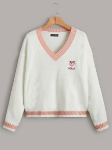 SHEIN Qutie Fruit & Letter Pattern Jumper - White - View 1