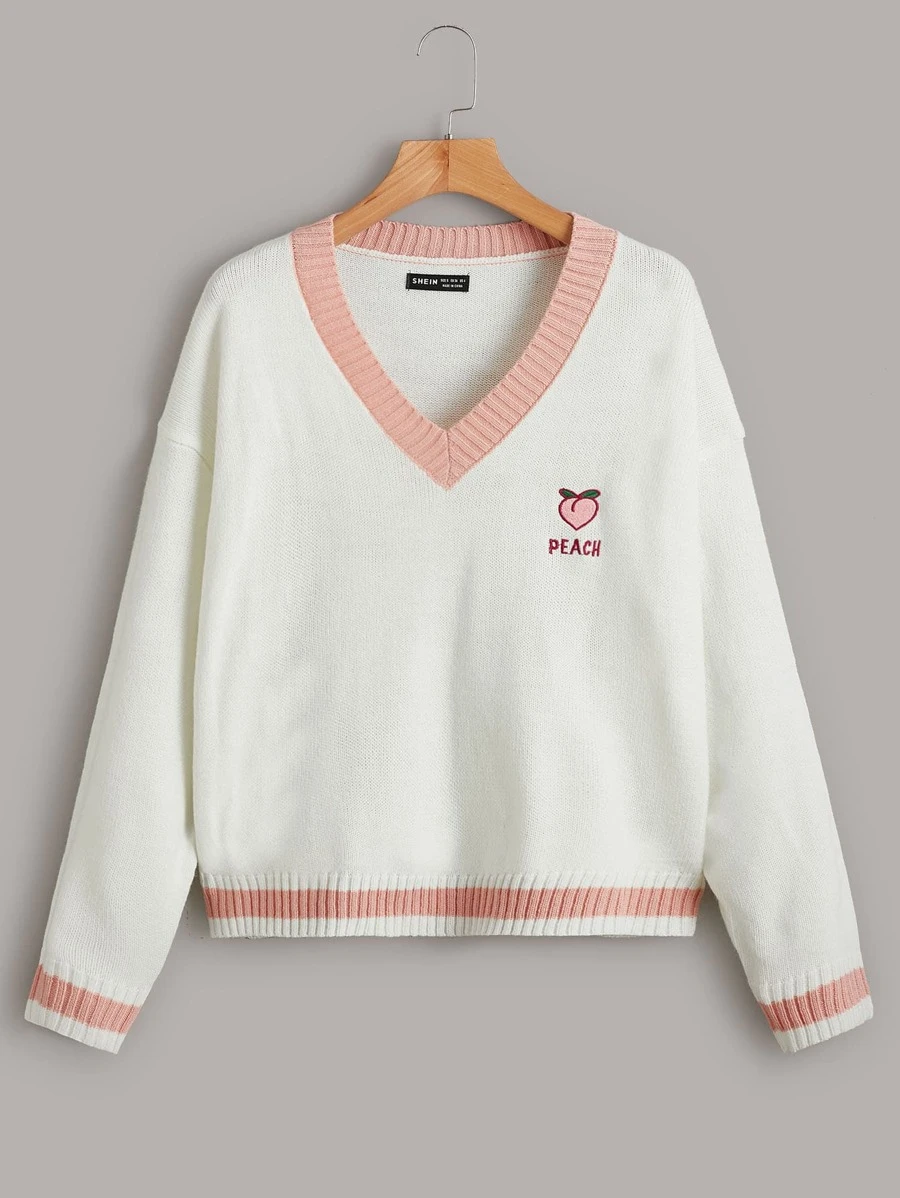 SHEIN Qutie Fruit & Letter Pattern Jumper - White - View 1