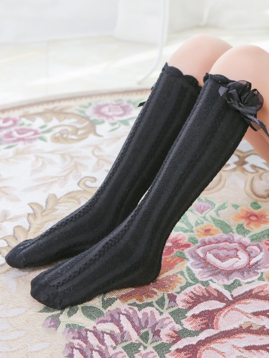 Vớ trang trí cho bé gái nơ - màu đen - Xem 1