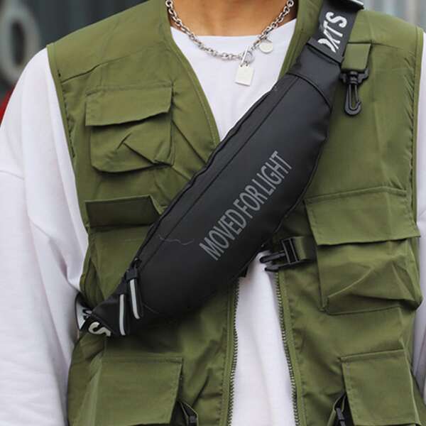 

Men Letter Graphic Waist Bag, Black