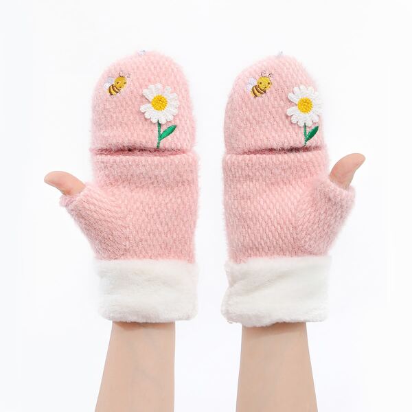 

Flower & Bee Embroidered Gloves, Pink