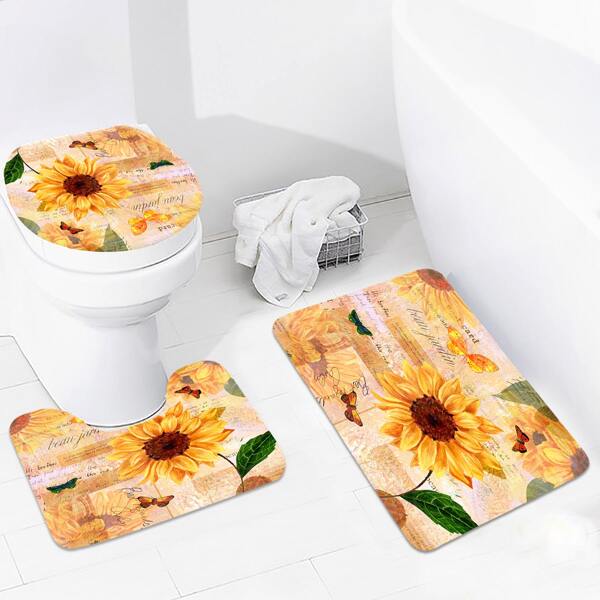 

1pc Sunflower Print Bath Rug, Multicolor