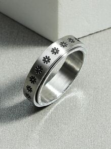Fashionable and Popular Men Flower Detail Ring Alloy for Jewelry Gift and for a Stylish Look - Silver - View 1