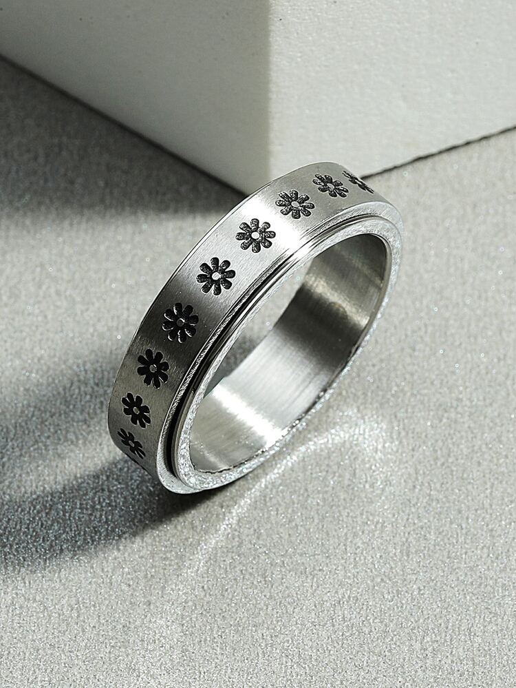 Aleación de anillo de detalle de flor de hombre de moda y popular para regalo de joyería y para una apariencia elegante - Plateado - Añade 1