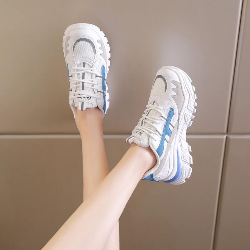 

Lace Up Front Mesh Panel Sneakers, Blue and white