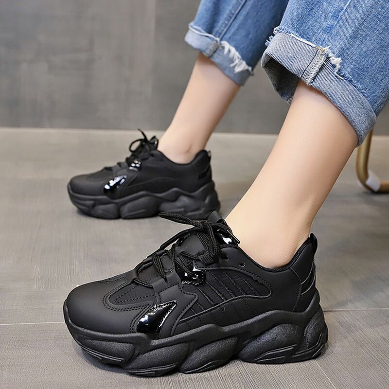 

Minimalist Lace-up Front Chunky Sneakers, Black