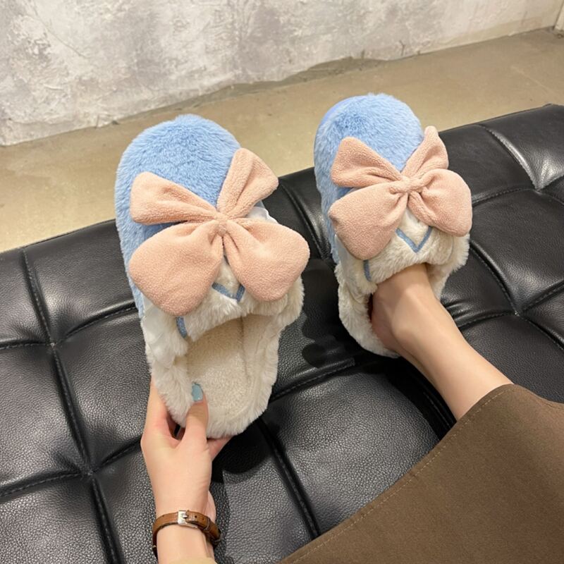

Bow Decor Fluffy Slippers, Blue