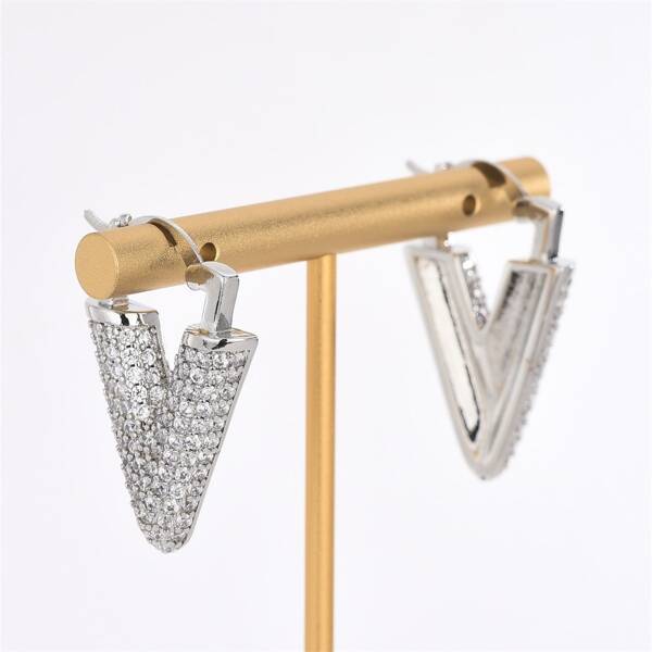 

Zircon Letter Decor Earrings, Silver