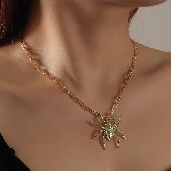 

Halloween Spider Charm Necklace, Gold