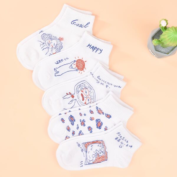 

5pairs Cartoon Graphic Kids Ankle Socks, Multicolor