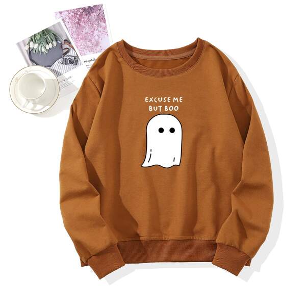 

Ghost And Slogan Graphic Sweatshirt, Brown