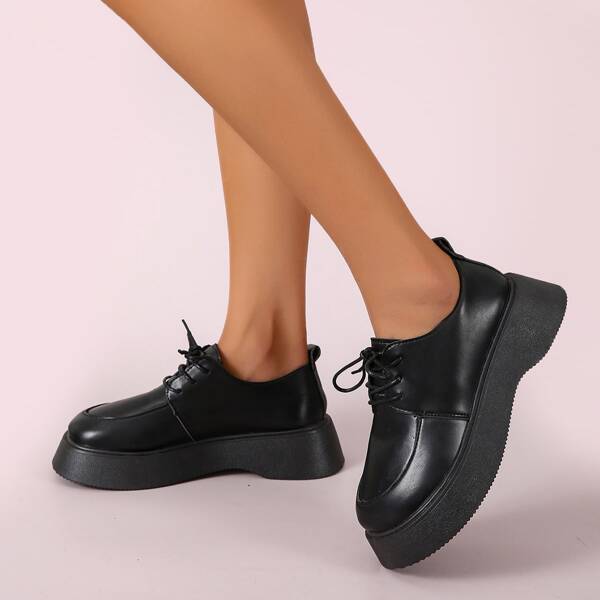 

Minimalist Lace-up Front Flatform Oxfords Shoes, Black