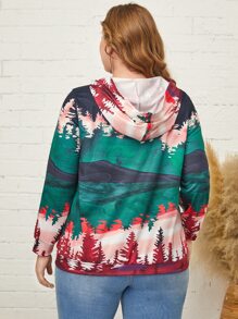 Plus Landscape Print Hooded Sweatshirt