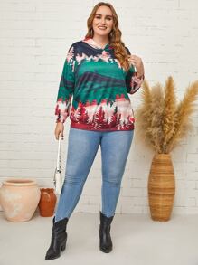 Plus Landscape Print Hooded Sweatshirt