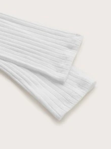 SHEIN EZwear 2pcs High Neck Rib Knit Tee - Black and White - View 3