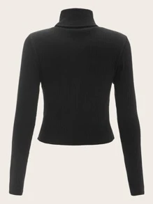 SHEIN EZwear 2pcs High Neck Rib Knit Tee - Black and White - View 4