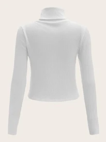 SHEIN EZwear 2pcs High Neck Rib Knit Tee - Black and White - View 7