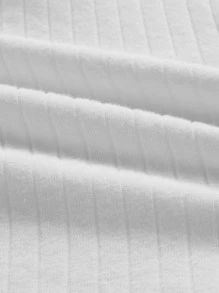 SHEIN EZwear 2pcs High Neck Rib Knit Tee - Black and White - View 8