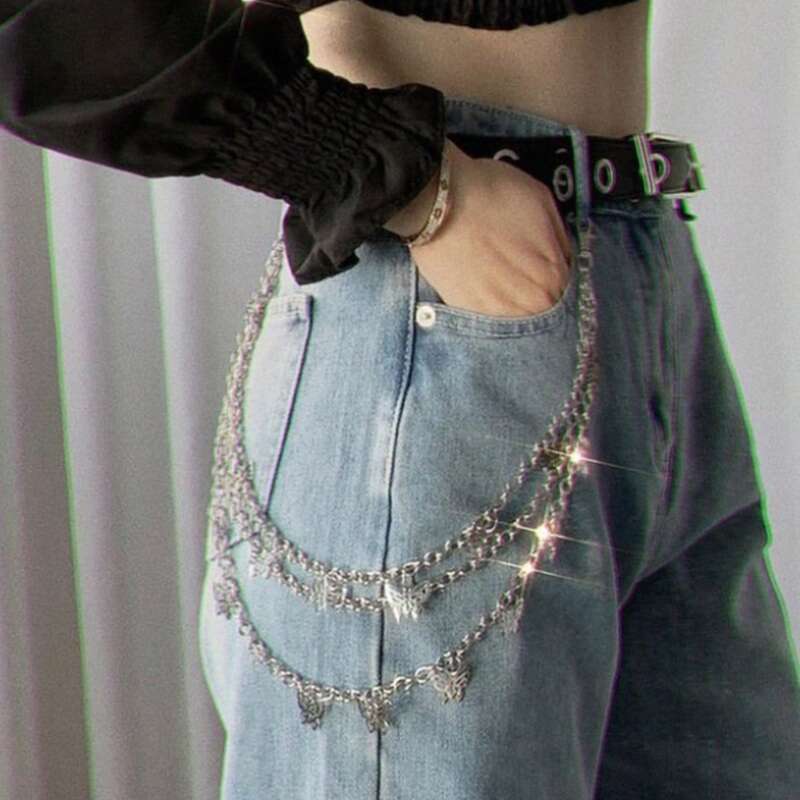 

Butterfly Decor Layered Pant Chain, Silver