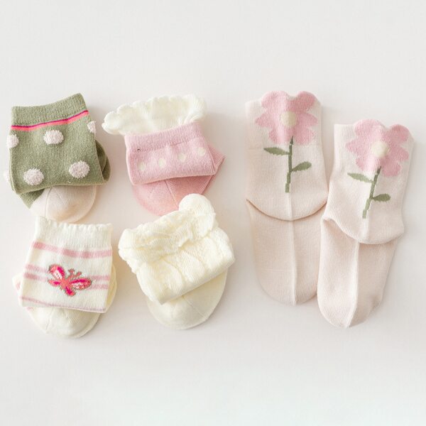

5pairs Toddler Girls Graphic Socks, Multicolor