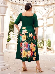 SHEIN Vestido con estampado floral de cuello cuadrado sin con cadena - Multicolor - Ver 2