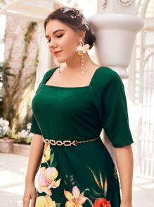 SHEIN Vestido con estampado floral de cuello cuadrado sin con cadena - Multicolor - Ver 5