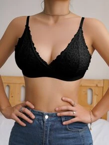 Floral Lace Bralet - Black - View 3
