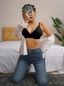 Floral Lace Bralet - Black - View 5