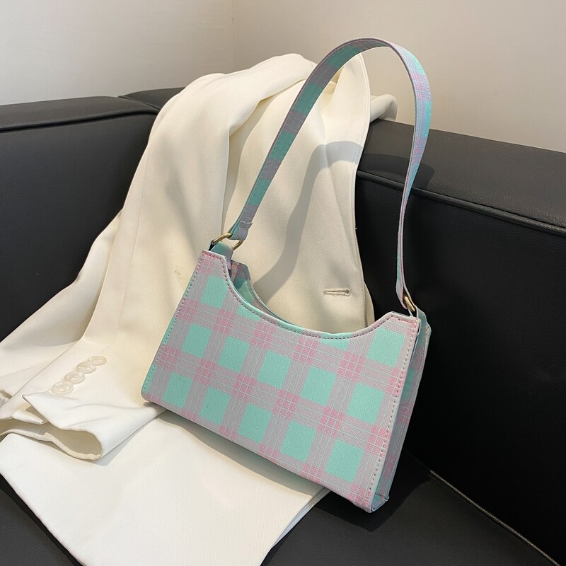 

Plaid Shoulder Bag, Blue