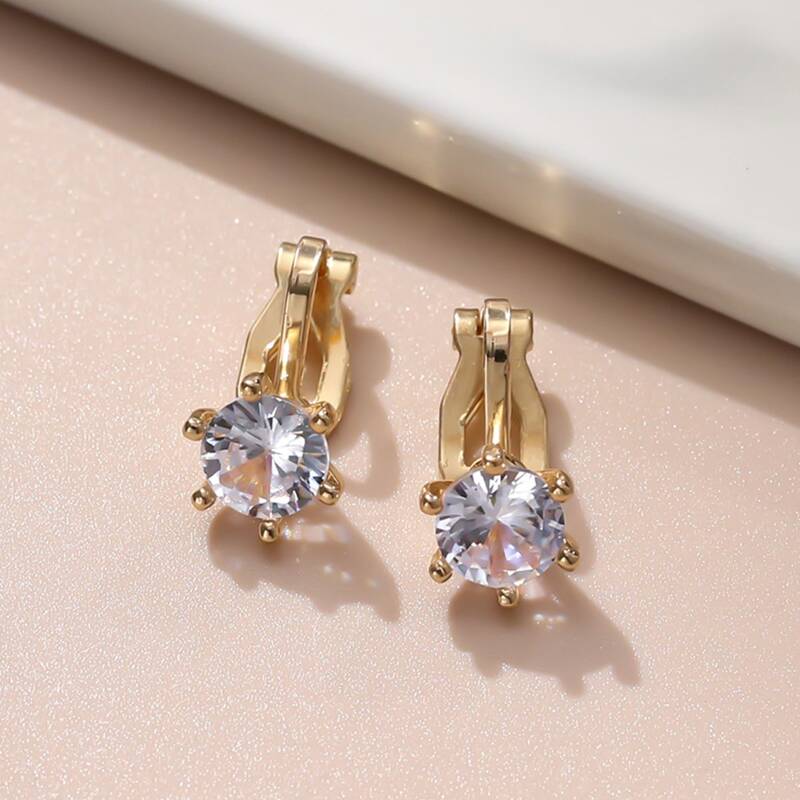 

Rhinestone Decor Earrings, Gold