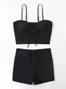 Swim Lushoire 夏季海滩结饰短裤比基尼 - 黑色 - 查看 5