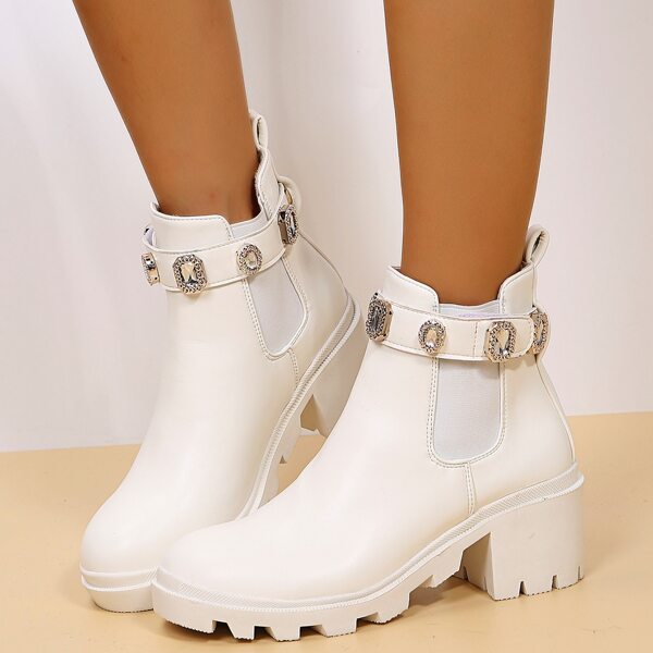 

Rhinestone Decor Chunky Heeled Chelsea Boots, White