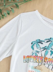 SHEIN Swim Summer Beach 3packs Plant Print Halter Bikini & Cover Up - White - View 7