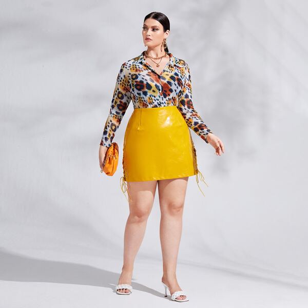 

Plus Leopard Print Button Front Blouse, Multicolor