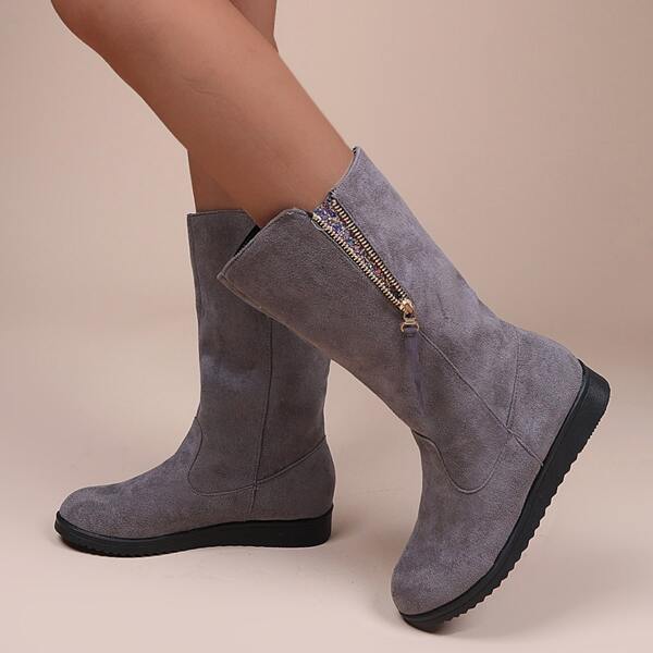 

Zip Decor Riding Boots, Grey