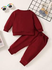 Baby Boy Lion And Crown Pullover & Joggers - Burgundy - View 2