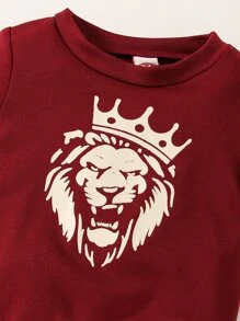 Baby Boy Lion And Crown Pullover & Joggers - Burgundy - View 3