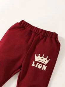 Baby Boy Lion And Crown Pullover & Joggers - Burgundy - View 4